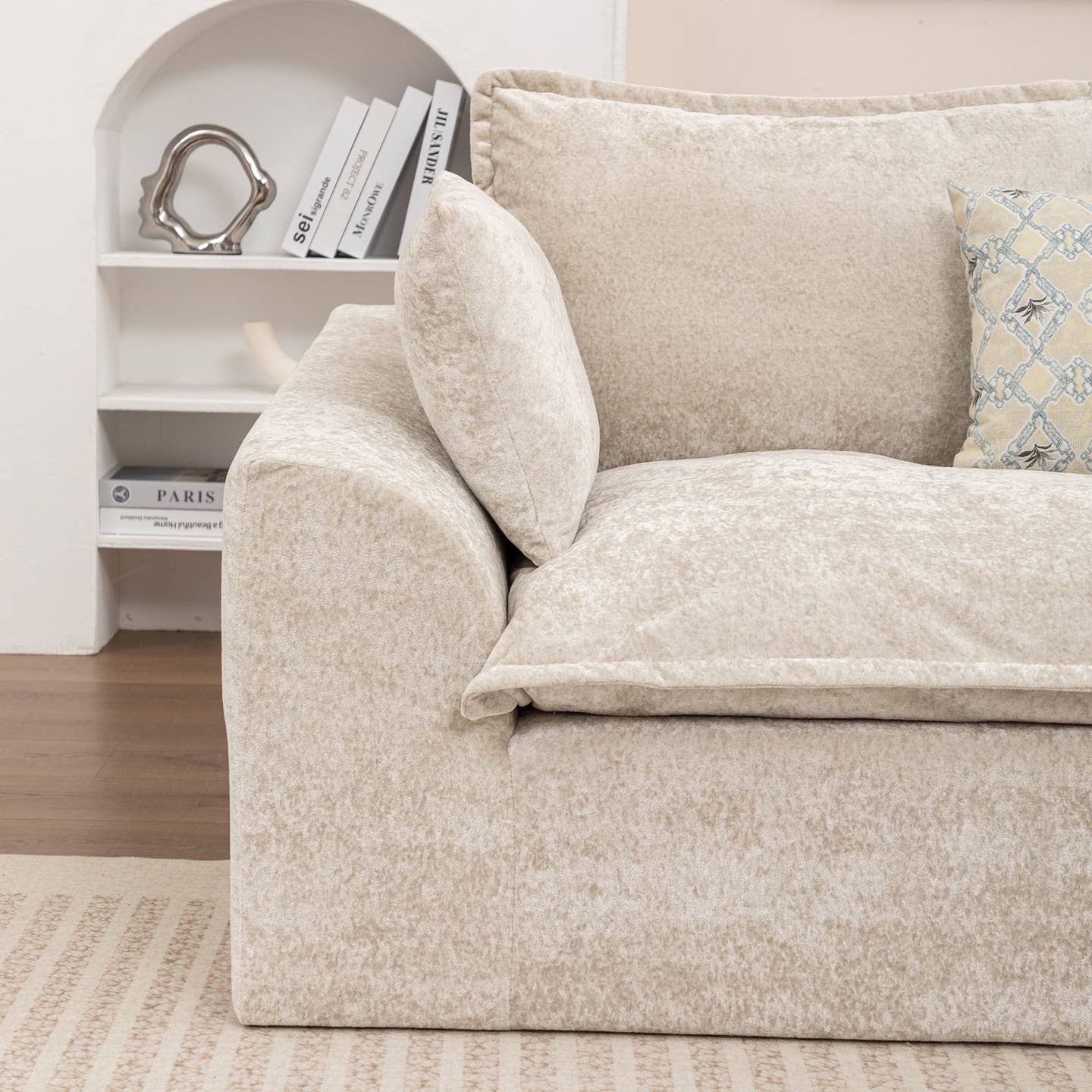 Wholesale Ivory Chenille L‑Shaped Modular Sectional Compressed Sofa