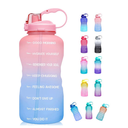 Half Gallon 64oz BPA Free Gradient Anti-Slip Leakproof GYM Fitness Motivational Time Marker Plastic Water Bottle with Straw Lid