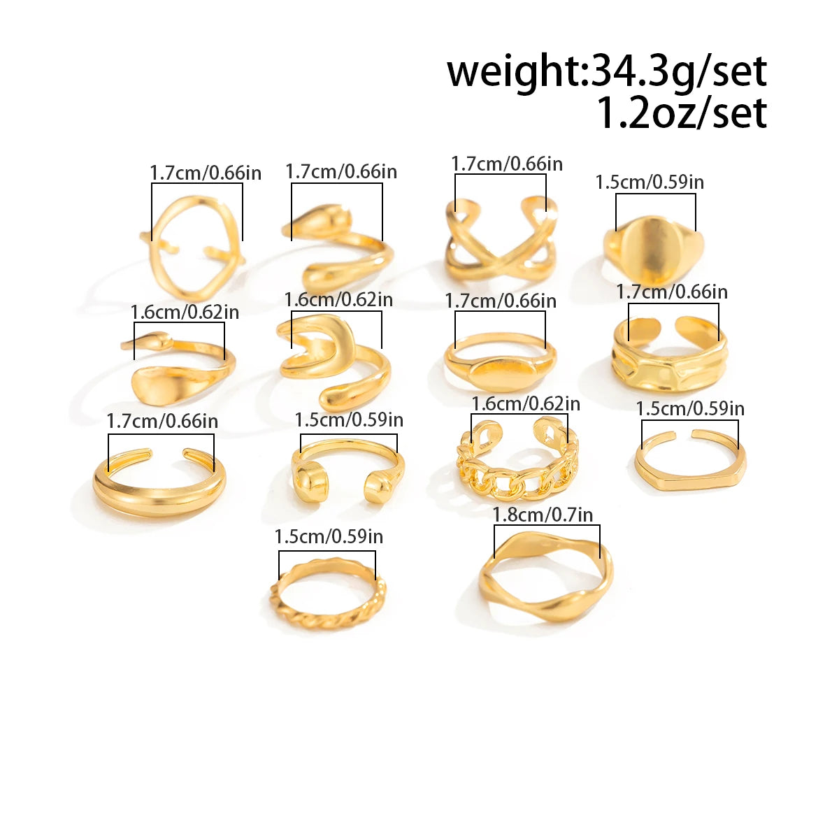 Ingemark 14Pcs/Set Punk Irregular Water Drop Open Rings for Women New Trend Vintage Adjustable Finger Rings Couple Jewelry Gift