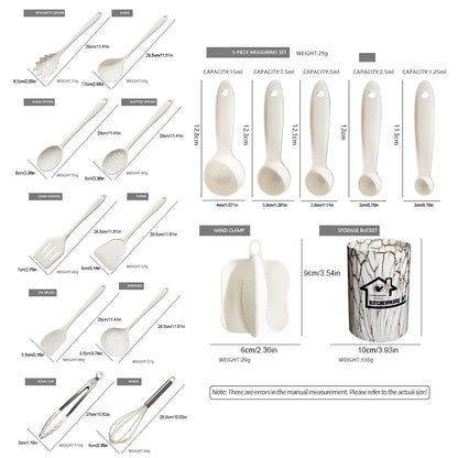 White 10/18Pcs Food Grade Silicone Kitchen Cookware Utensils Turner Spatula Measuring Spoon Cooking Tool Kitchenware Set