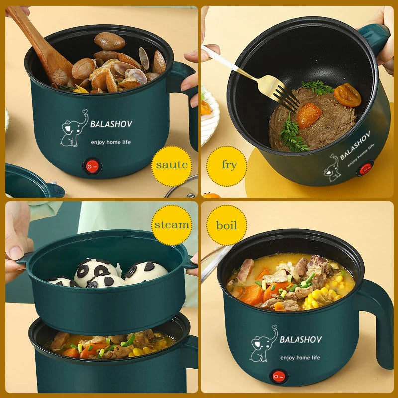 Mini Electric Cooker Non-Stick 1-2 Person Single/Dual Hot Pot Steamer Multifunctional Home Kitchen Appliance