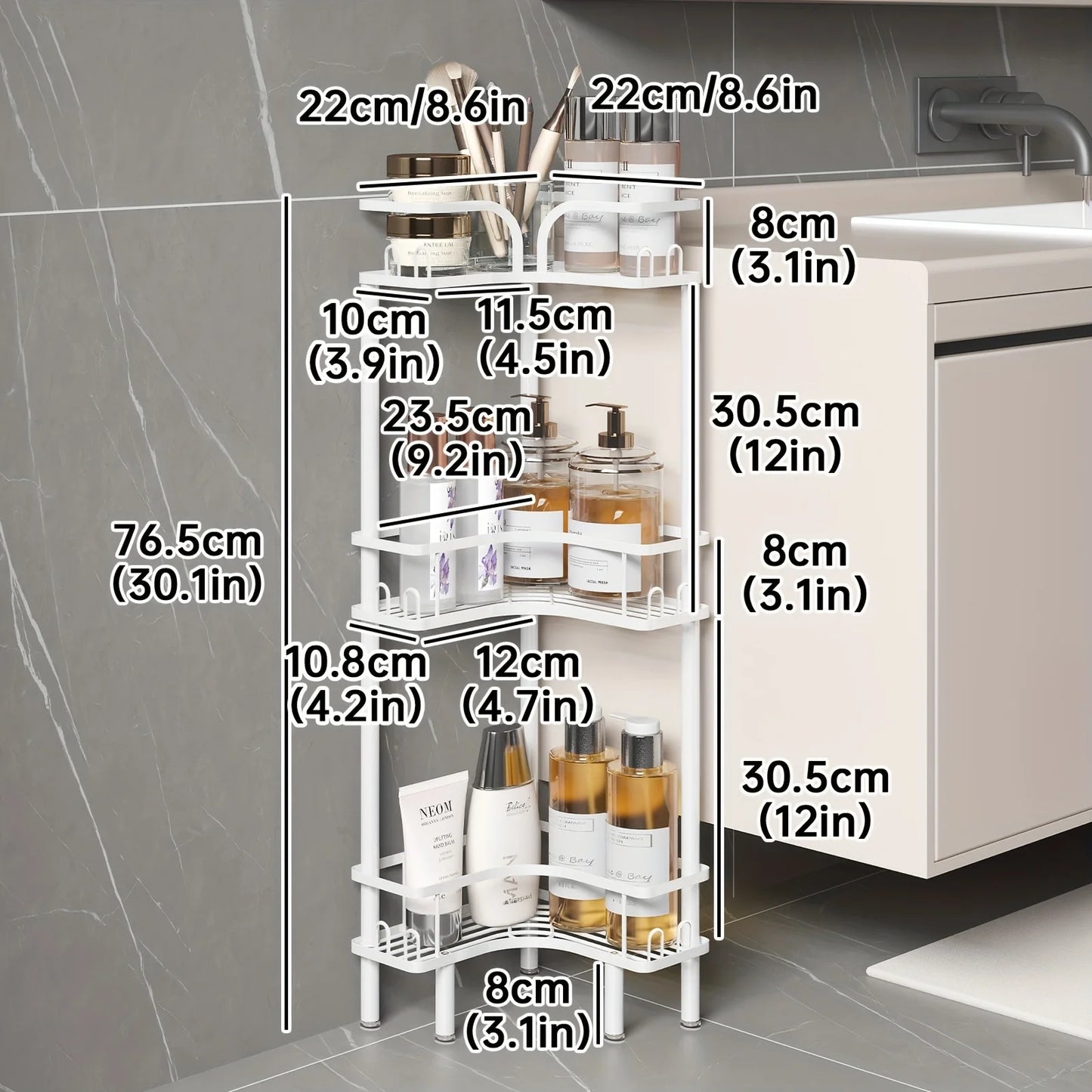 1Pc Bathroom Corner Floor-Standing Storage Rack Multi-Layer Bathroom Toilet Shower Shelf for Shower Gel and Shampoo Triangular Metal Shelf Standing Shower Caddy Corner Stand Shower Rack Corner