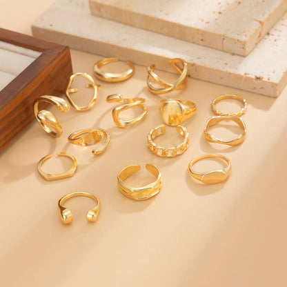 Ingemark 14Pcs/Set Punk Irregular Water Drop Open Rings for Women New Trend Vintage Adjustable Finger Rings Couple Jewelry Gift