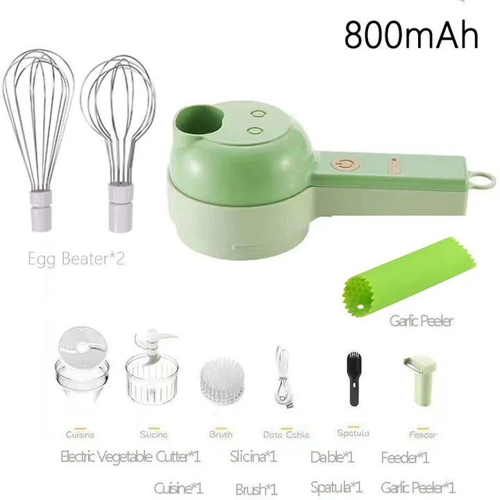 4 in 1 Handheld Electric Vegetable Cutter Wireless Food Processor Vegetable Slicer Set Pepper Garlic Mash Minced Cooking Gadgets