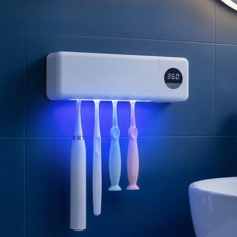Intelligent UV Toothbrush Sterilizer USB Charging Wall-Mounted No-Drill Toothbrush Cleaner Bathroom Toothbrush Holder Organizer