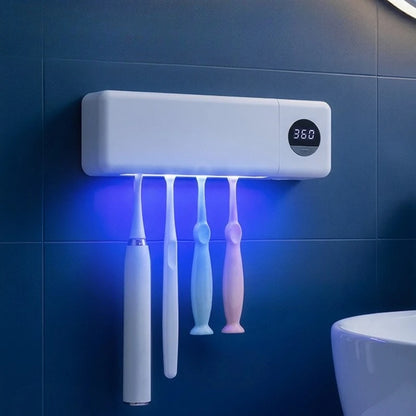 Intelligent UV Toothbrush Sterilizer USB Charging Wall-Mounted No-Drill Toothbrush Cleaner Bathroom Toothbrush Holder Organizer