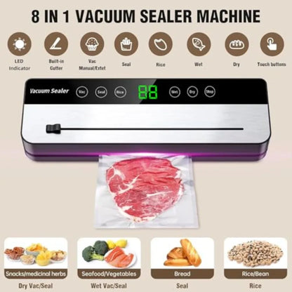 Vacuum Sealer Machine DryMoist modes Precision 8-in-1 household food preservation system with build in Cutter easy to clean wit