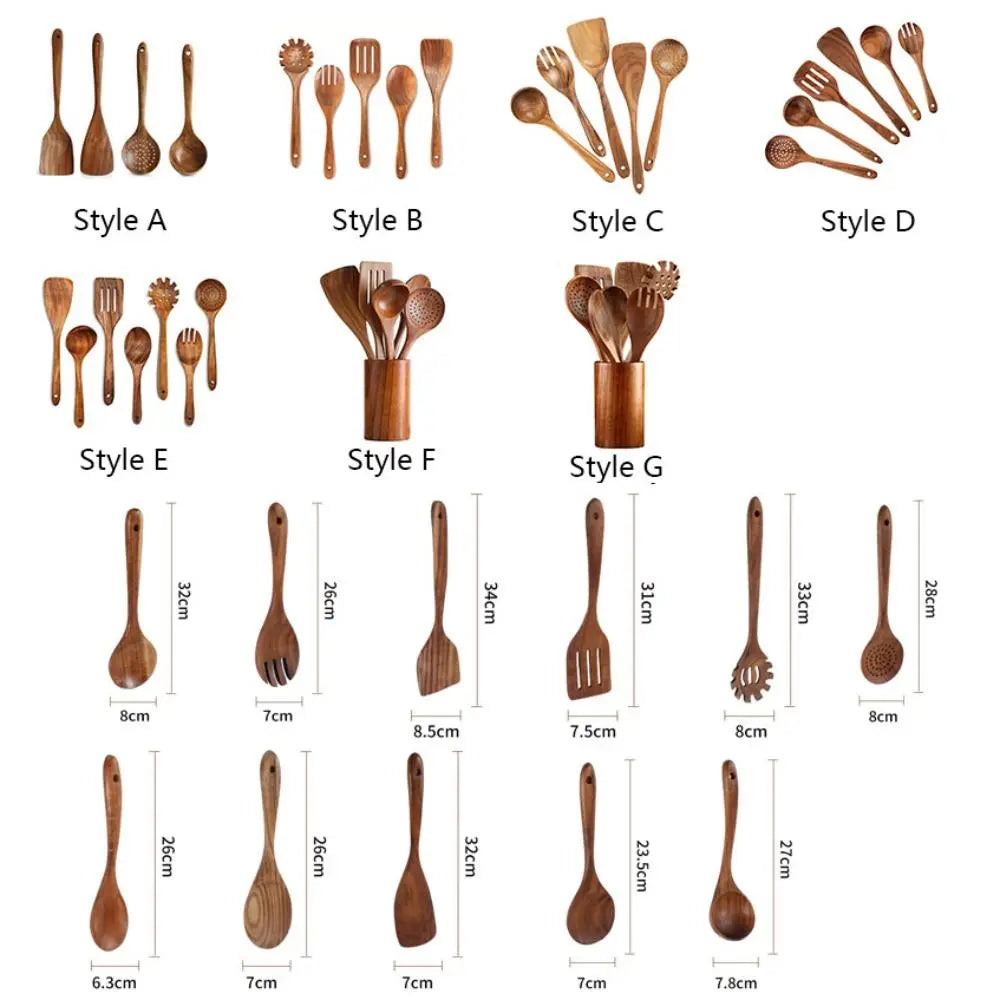 4-8pcs Wooden Cooking Spoon Natural Material Durable Kitchen Utensils Set with Storage Bucket Unbreakable Kitchen Shovel Set