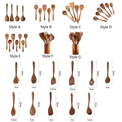 4-8pcs Wooden Cooking Spoon Natural Material Durable Kitchen Utensils Set with Storage Bucket Unbreakable Kitchen Shovel Set