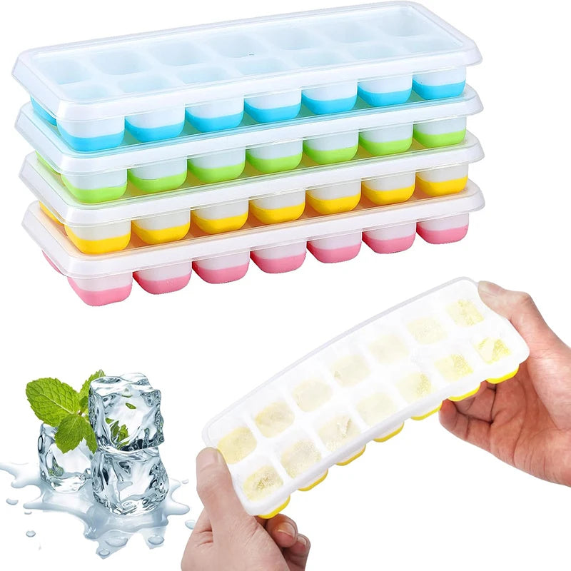 14 Grid Silicone Ice Cube Tray with Non-Spill Lid Stackable Ice Cube Mold Ice Cube Maker Square Ice Cube Tray Ice Blocks Maker