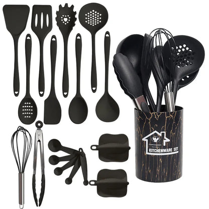 White 10/18Pcs Food Grade Silicone Kitchen Cookware Utensils Turner Spatula Measuring Spoon Cooking Tool Kitchenware Set