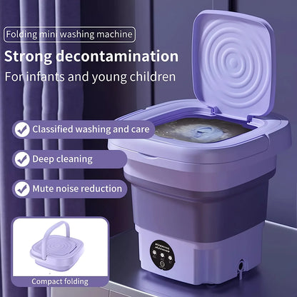 Portable Washing Machine with 3 Intelligent Cleaning Modes, 8L Mini Washer with Foldable Design, Mini Folding Washing for Travel