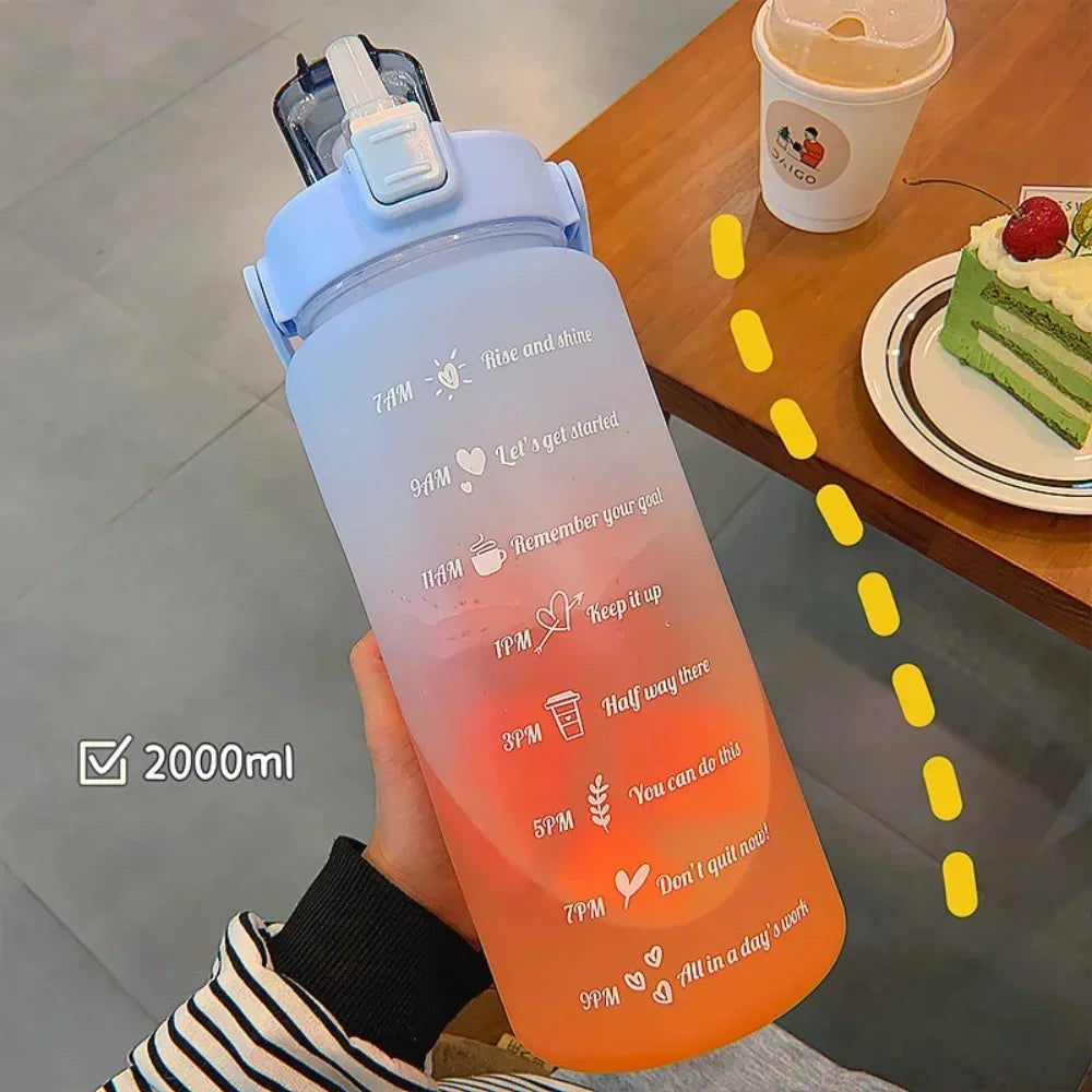 Large Capacity Water Cup Summer Sports 2000ml Graduated Straw Plastic Cup High Temperature Frothed Outdoor Sports Kettle