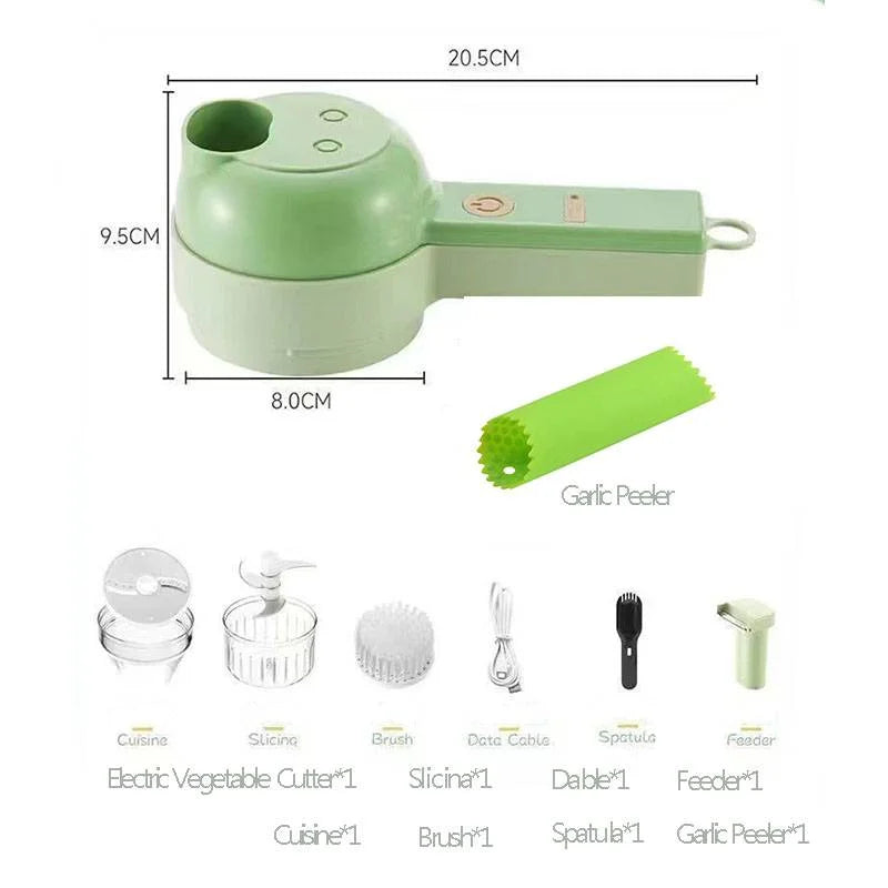 4 in 1 Handheld Electric Vegetable Cutter Wireless Food Processor Vegetable Slicer Set Pepper Garlic Mash Minced Cooking Gadgets
