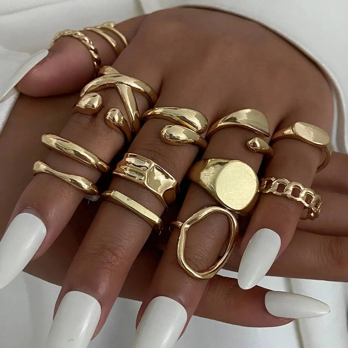 Ingemark 14Pcs/Set Punk Irregular Water Drop Open Rings for Women New Trend Vintage Adjustable Finger Rings Couple Jewelry Gift
