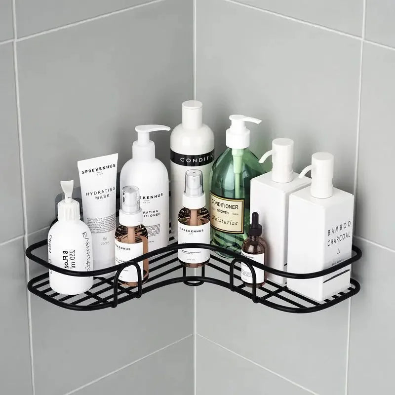 1pc Stainless Steel Corner Shower Caddy, No-Drilling Wall-Mounted Bathroom Organizer, Multi-functional Storage Shelf For Kitchen