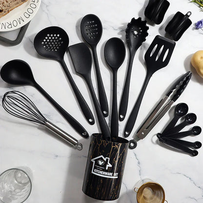 White 10/18Pcs Food Grade Silicone Kitchen Cookware Utensils Turner Spatula Measuring Spoon Cooking Tool Kitchenware Set