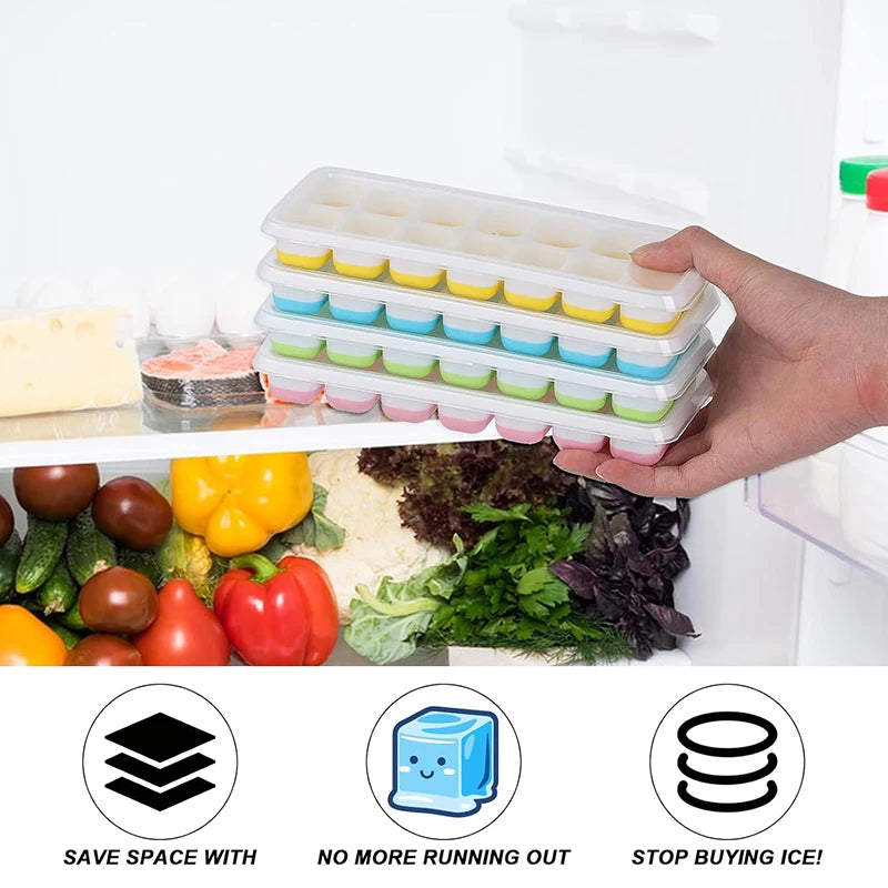 14 Grid Silicone Ice Cube Tray with Non-Spill Lid Stackable Ice Cube Mold Ice Cube Maker Square Ice Cube Tray Ice Blocks Maker
