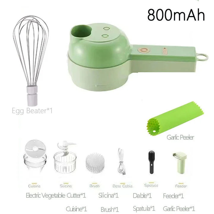 4 in 1 Handheld Electric Vegetable Cutter Wireless Food Processor Vegetable Slicer Set Pepper Garlic Mash Minced Cooking Gadgets