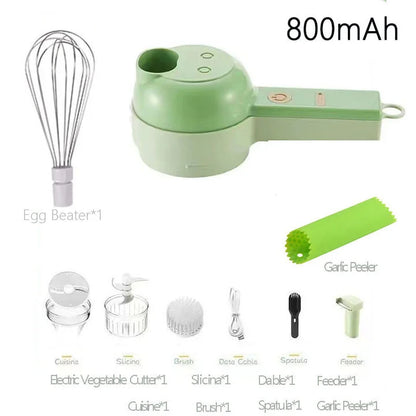 4 in 1 Handheld Electric Vegetable Cutter Wireless Food Processor Vegetable Slicer Set Pepper Garlic Mash Minced Cooking Gadgets