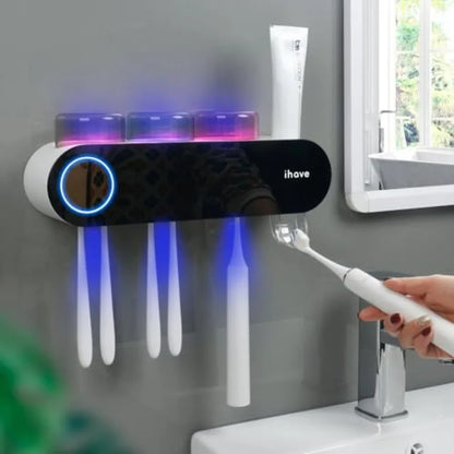 Wall Mounted Electric Toothbrush Holders with 3 Cups UV Sanitizer Toothpaste Dispenser Smart Home Bathroom Accessories and Deco