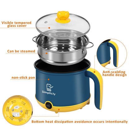 1.8L Electric Hot Pot Electric Cooking Pot Non-Stick Cooker 2 Gear Mini Hot Pot Cooker Dry Protection Heating Boil Ramen Cooker
