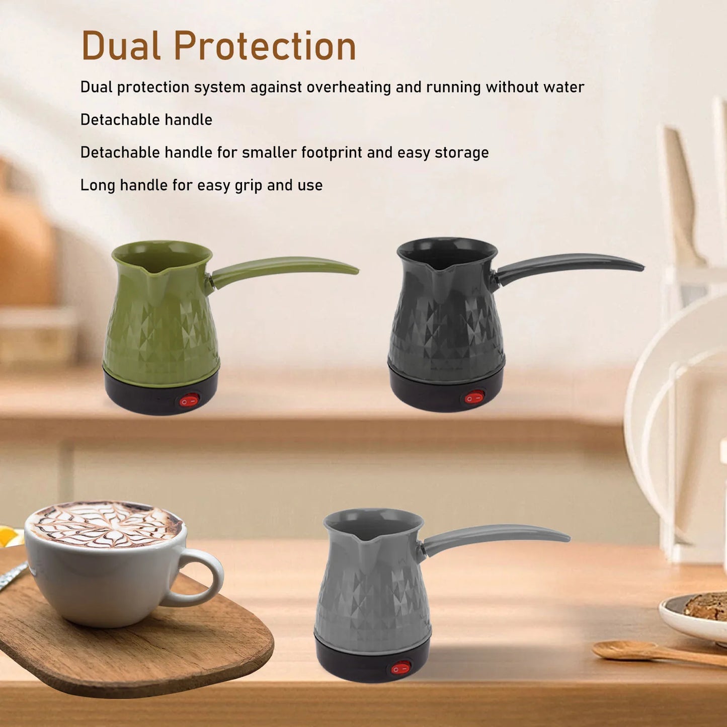 500ML Electric Coffee Pot Fast Heating Dual Protection Portable Coffee Pot with Detachable Handle 600W