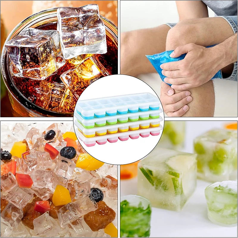 14 Grid Silicone Ice Cube Tray with Non-Spill Lid Stackable Ice Cube Mold Ice Cube Maker Square Ice Cube Tray Ice Blocks Maker