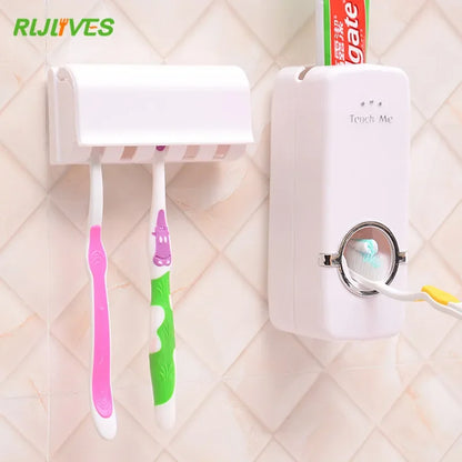 Fashion Automatic Toothpaste Dispenser +Toothbrush Holder Set Family Set Wall Mount Rack Bath Oral Wholesale