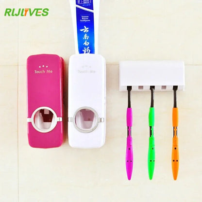 Fashion Automatic Toothpaste Dispenser +Toothbrush Holder Set Family Set Wall Mount Rack Bath Oral Wholesale