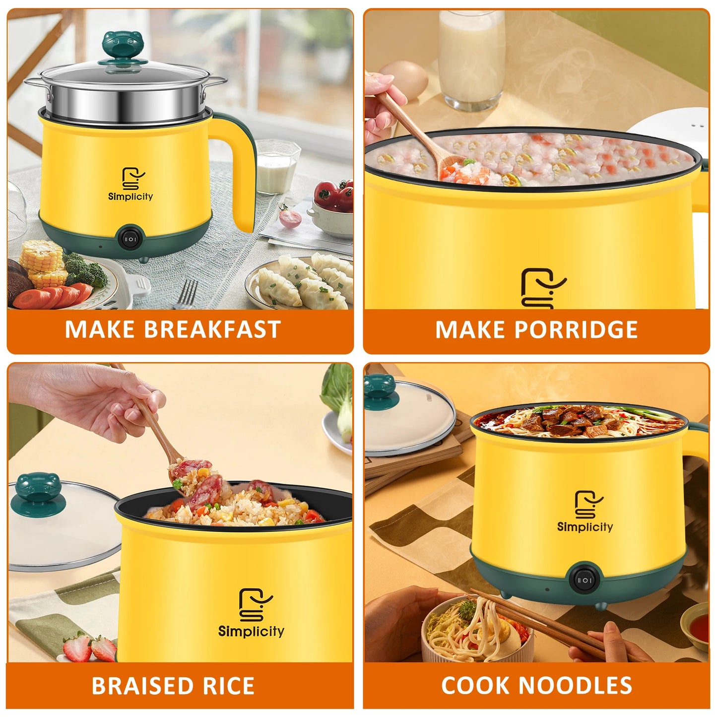 1.8L Electric Hot Pot Electric Cooking Pot Non-Stick Cooker 2 Gear Mini Hot Pot Cooker Dry Protection Heating Boil Ramen Cooker