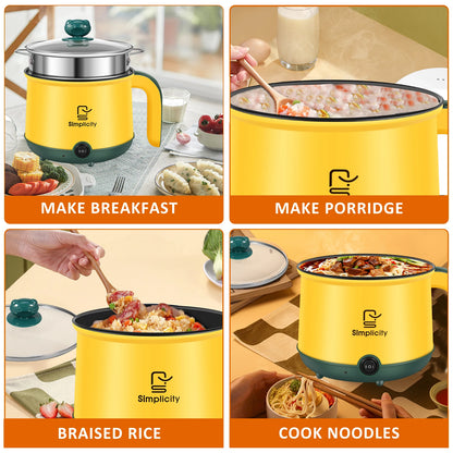 1.8L Electric Hot Pot Electric Cooking Pot Non-Stick Cooker 2 Gear Mini Hot Pot Cooker Dry Protection Heating Boil Ramen Cooker