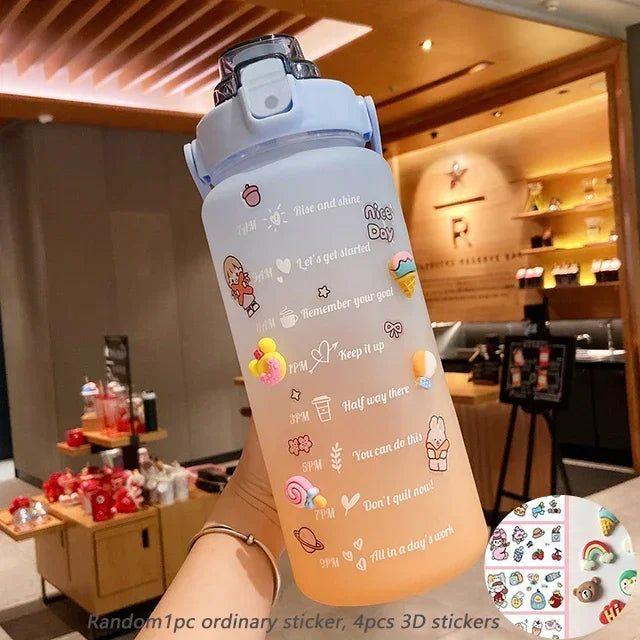 Large Capacity Water Cup Summer Sports 2000ml Graduated Straw Plastic Cup High Temperature Frothed Outdoor Sports Kettle