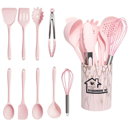 White 10/18Pcs Food Grade Silicone Kitchen Cookware Utensils Turner Spatula Measuring Spoon Cooking Tool Kitchenware Set