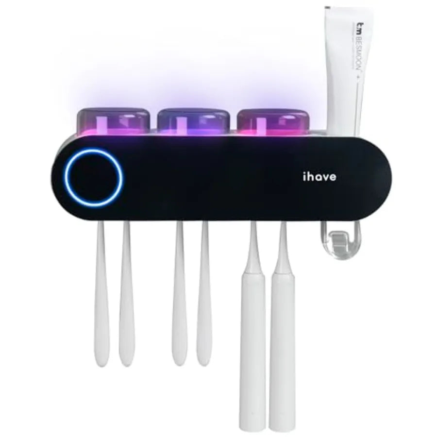 Wall Mounted Electric Toothbrush Holders with 3 Cups UV Sanitizer Toothpaste Dispenser Smart Home Bathroom Accessories and Deco
