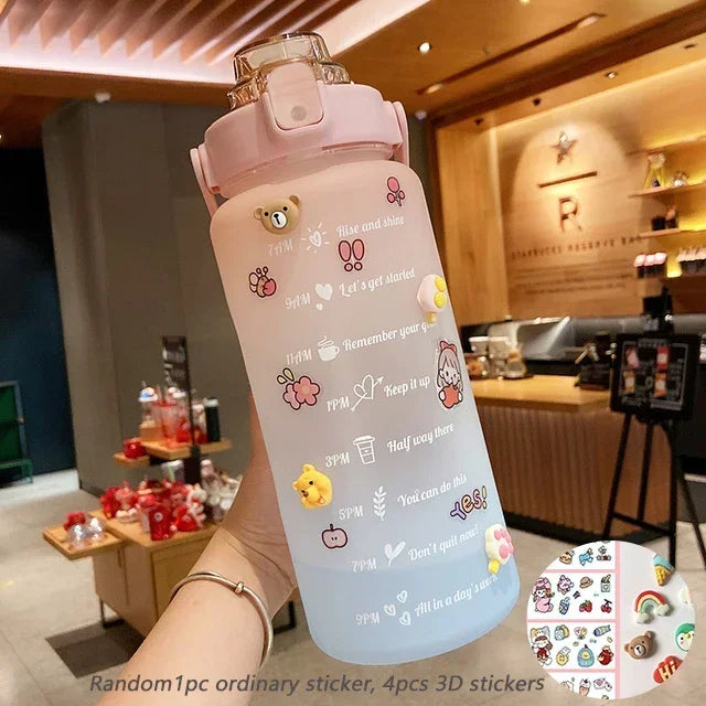 Large Capacity Water Cup Summer Sports 2000ml Graduated Straw Plastic Cup High Temperature Frothed Outdoor Sports Kettle
