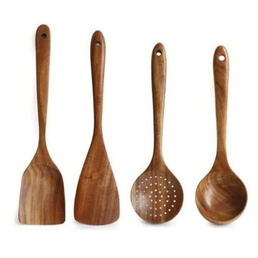 4-8pcs Wooden Cooking Spoon Natural Material Durable Kitchen Utensils Set with Storage Bucket Unbreakable Kitchen Shovel Set