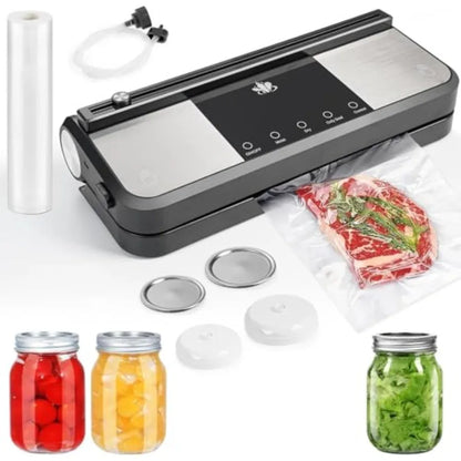Cordless vacuum sealer for dry/moist food storage ABS plastic black rechargeable with 1 air hose and 2 mason jar sealers