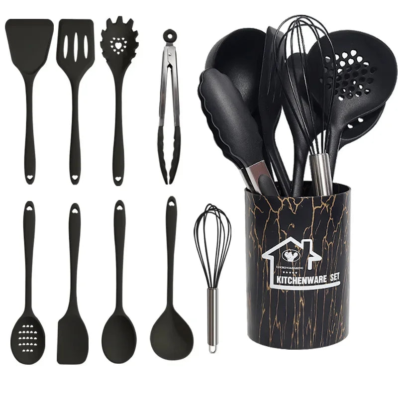 White 10/18Pcs Food Grade Silicone Kitchen Cookware Utensils Turner Spatula Measuring Spoon Cooking Tool Kitchenware Set