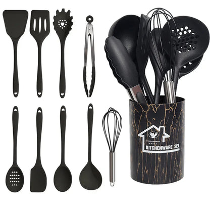 White 10/18Pcs Food Grade Silicone Kitchen Cookware Utensils Turner Spatula Measuring Spoon Cooking Tool Kitchenware Set