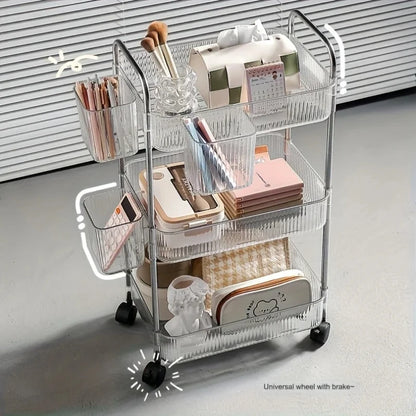 3Tier Clear Storage Cart with Wheels Multifunctional Rolling Organizer for Home and Office, Ideal for Bedroom Living Room