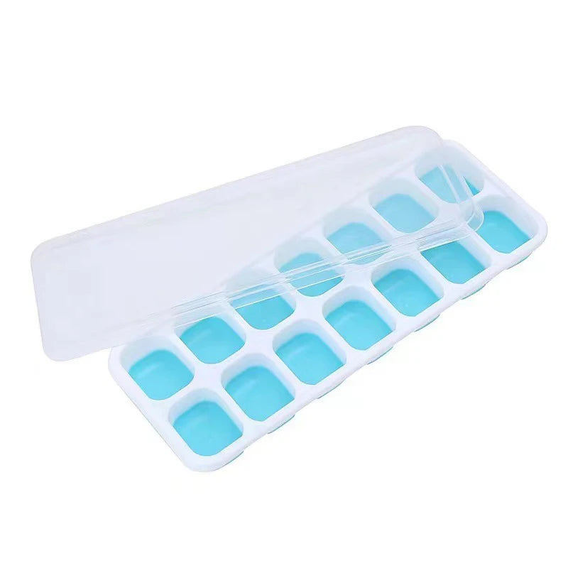 14 Grid Silicone Ice Cube Tray with Non-Spill Lid Stackable Ice Cube Mold Ice Cube Maker Square Ice Cube Tray Ice Blocks Maker