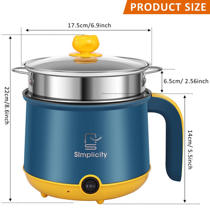 1.8L Electric Hot Pot Electric Cooking Pot Non-Stick Cooker 2 Gear Mini Hot Pot Cooker Dry Protection Heating Boil Ramen Cooker