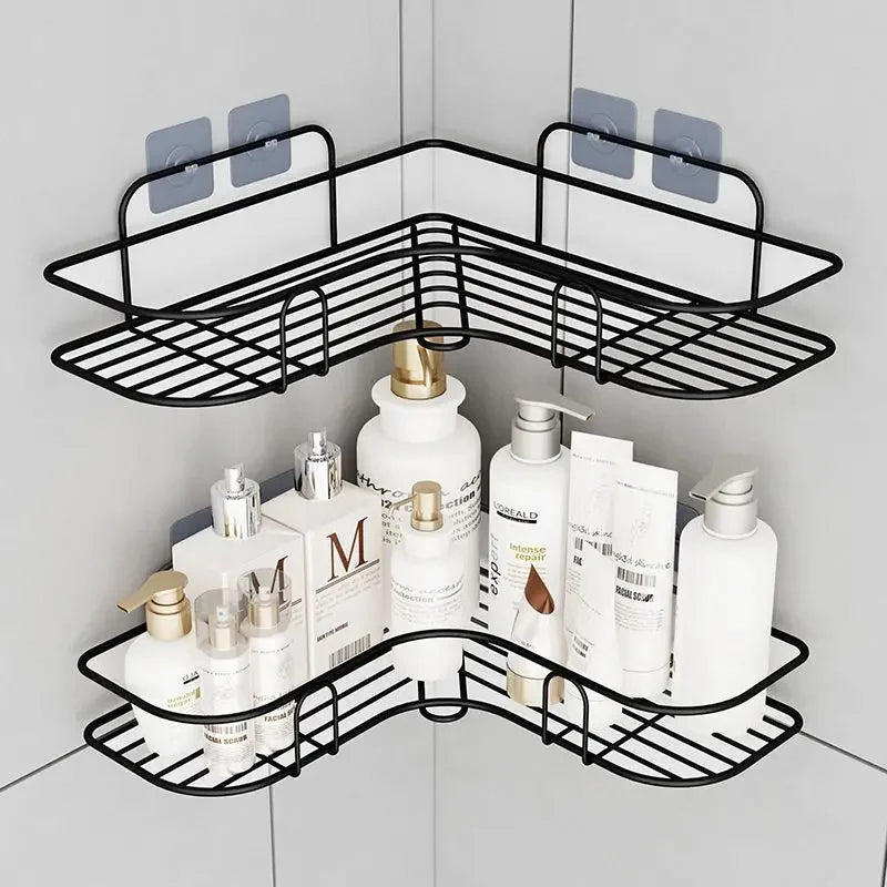1pc Stainless Steel Corner Shower Caddy, No-Drilling Wall-Mounted Bathroom Organizer, Multi-functional Storage Shelf For Kitchen