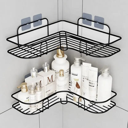 1pc Stainless Steel Corner Shower Caddy, No-Drilling Wall-Mounted Bathroom Organizer, Multi-functional Storage Shelf For Kitchen