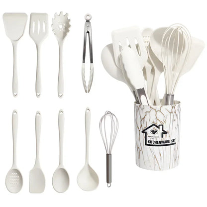 White 10/18Pcs Food Grade Silicone Kitchen Cookware Utensils Turner Spatula Measuring Spoon Cooking Tool Kitchenware Set