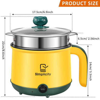 1.8L Electric Hot Pot Electric Cooking Pot Non-Stick Cooker 2 Gear Mini Hot Pot Cooker Dry Protection Heating Boil Ramen Cooker