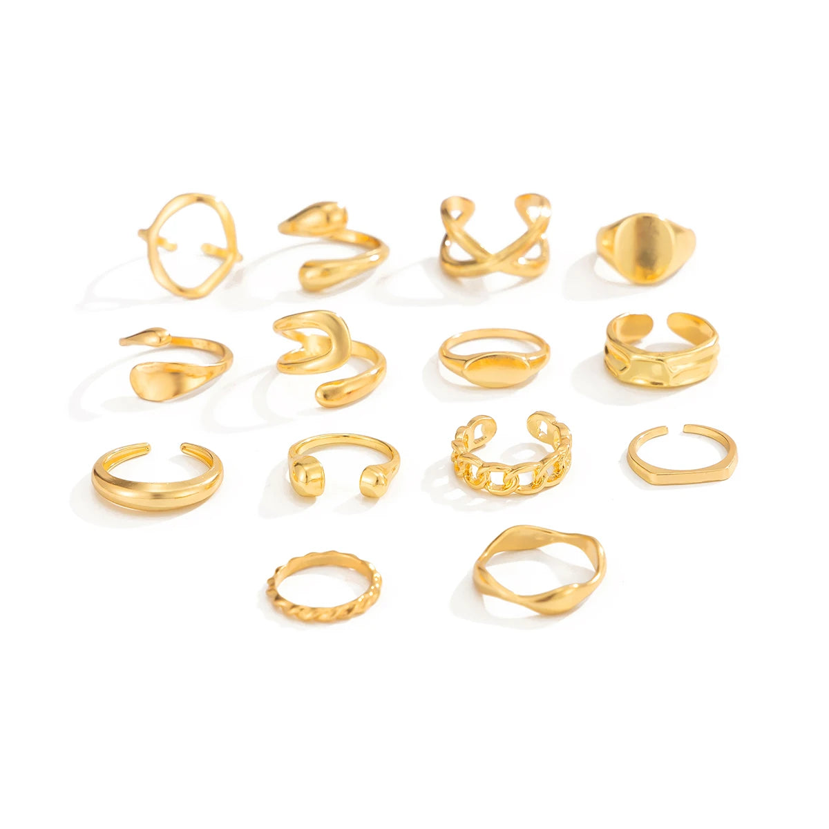 Ingemark 14Pcs/Set Punk Irregular Water Drop Open Rings for Women New Trend Vintage Adjustable Finger Rings Couple Jewelry Gift