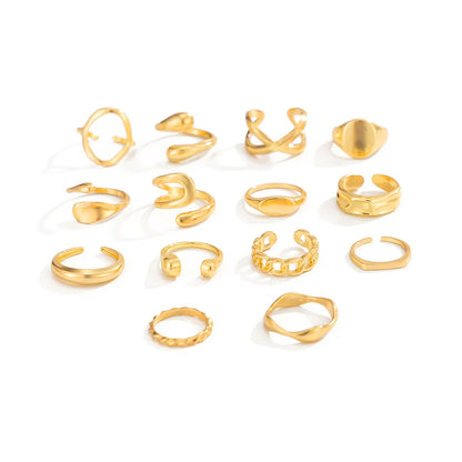 Ingemark 14Pcs/Set Punk Irregular Water Drop Open Rings for Women New Trend Vintage Adjustable Finger Rings Couple Jewelry Gift