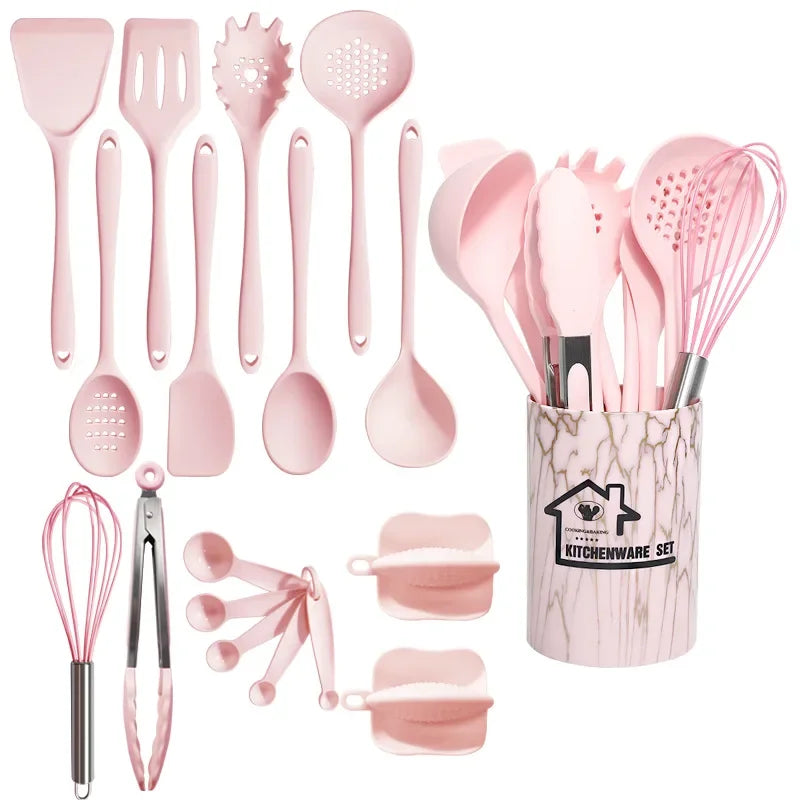 White 10/18Pcs Food Grade Silicone Kitchen Cookware Utensils Turner Spatula Measuring Spoon Cooking Tool Kitchenware Set